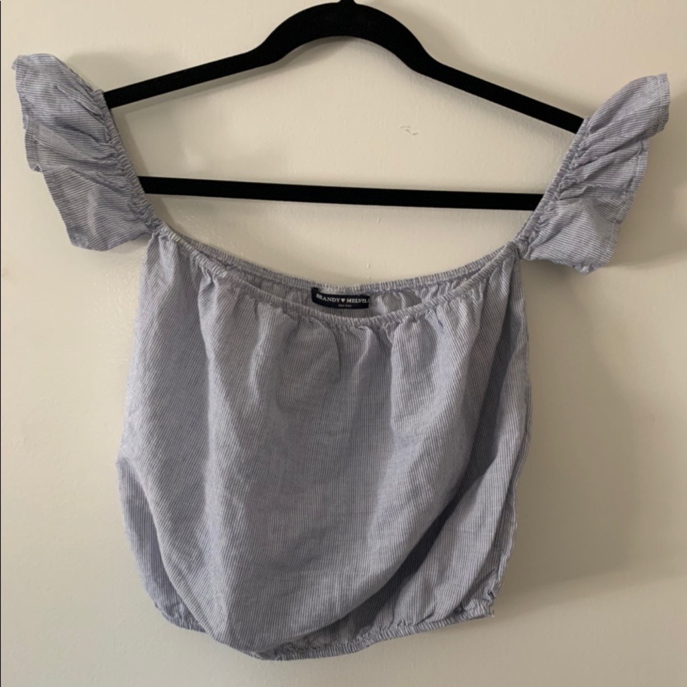 Brandy Melville blue & white off the shoulder top
